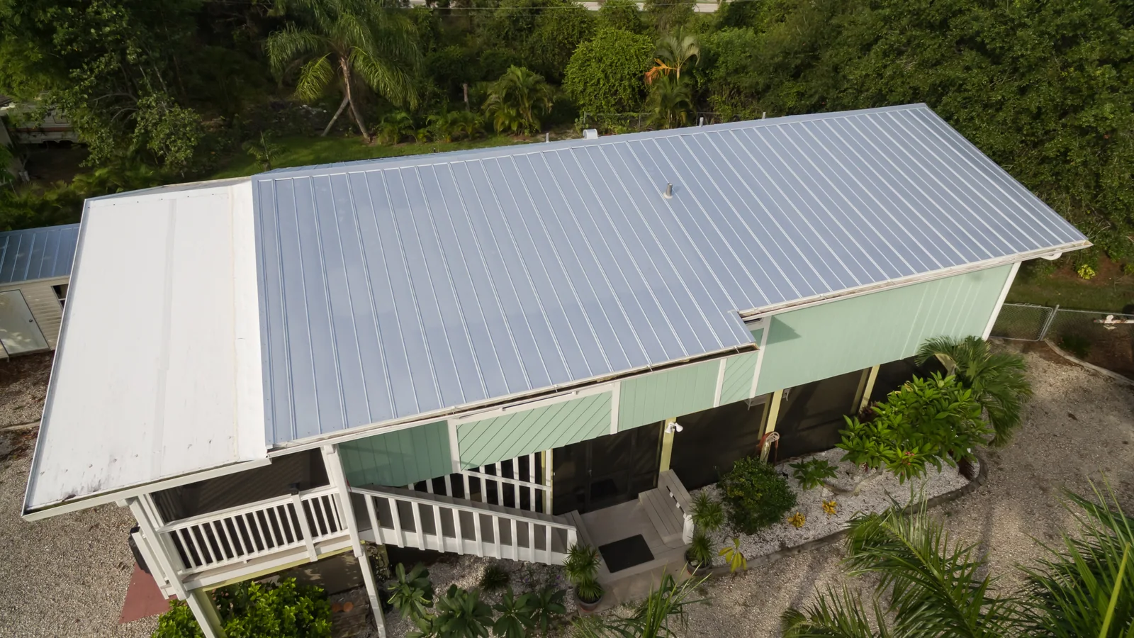 Metal roofing on a raised home, Bokeelia