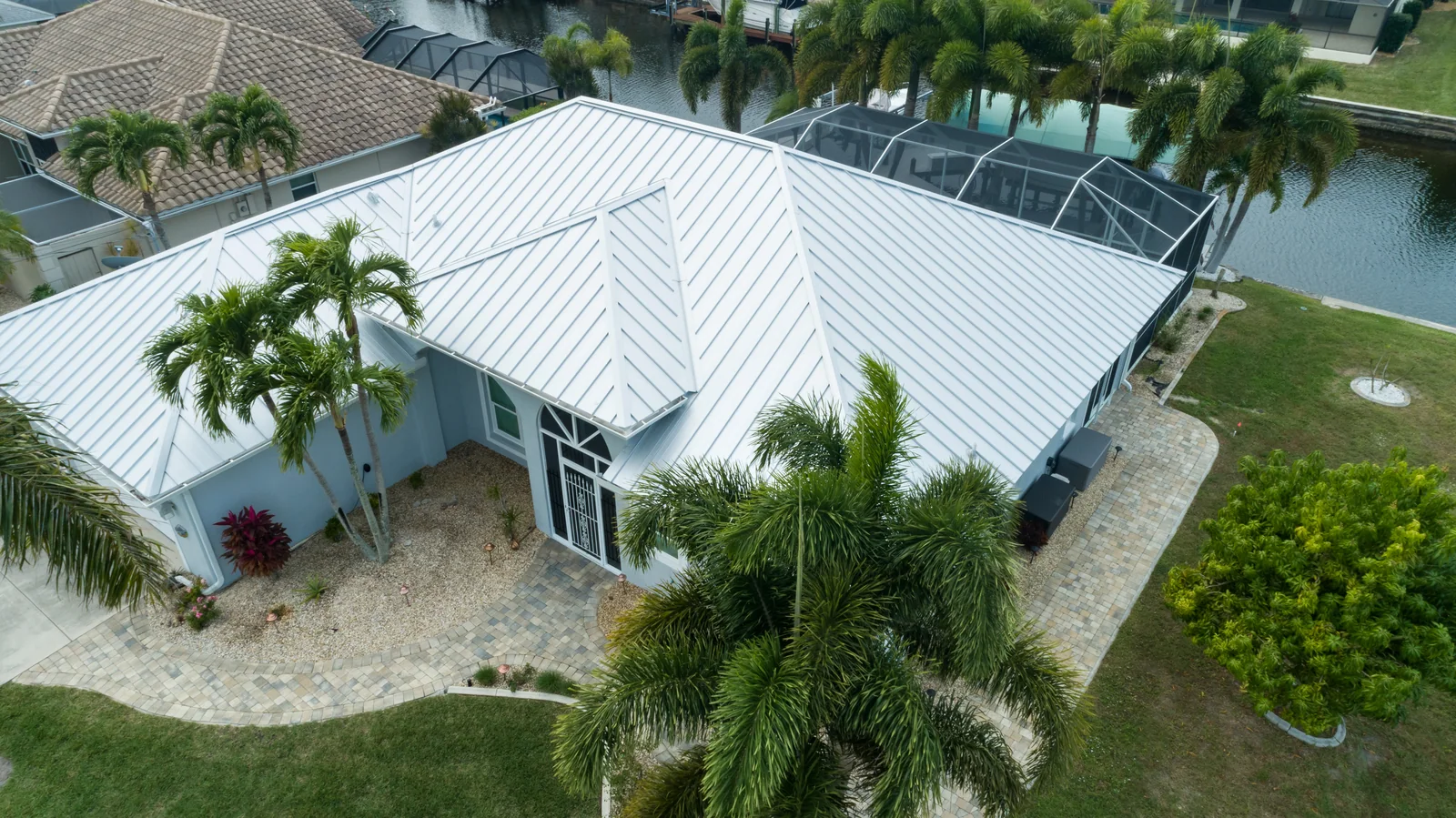 Metal roofing across multiple roof sections