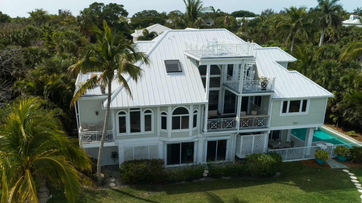 Metal roofing across a multi-level home