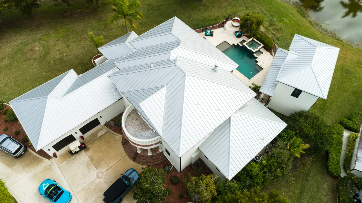 Metal panels at intersecting gables