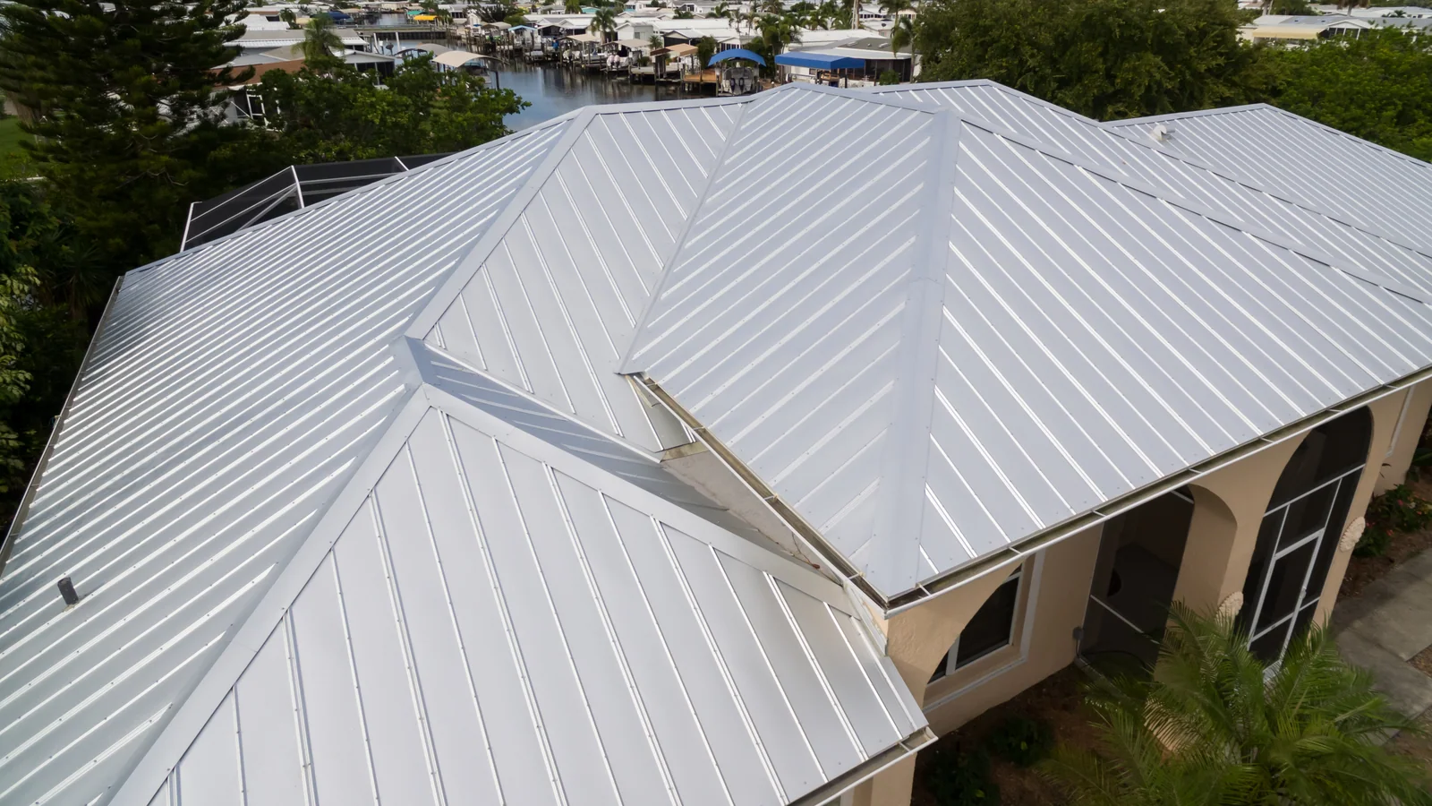 Metal panels across a hip roof, St. James City