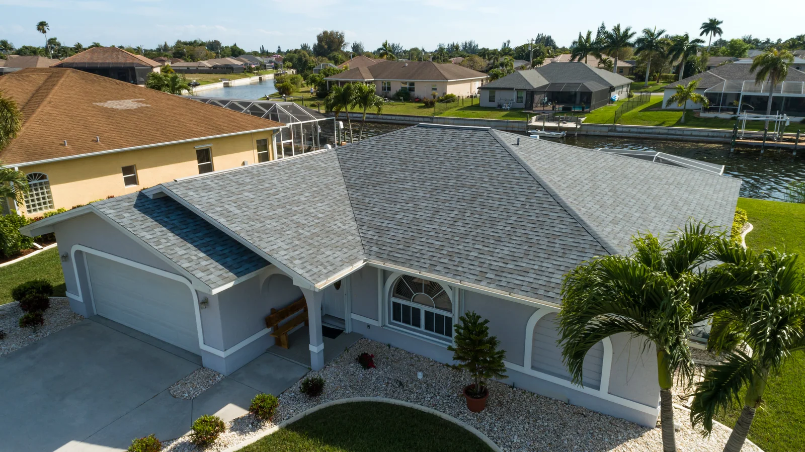 Shingle roofing across the main roofline, Cape Coral