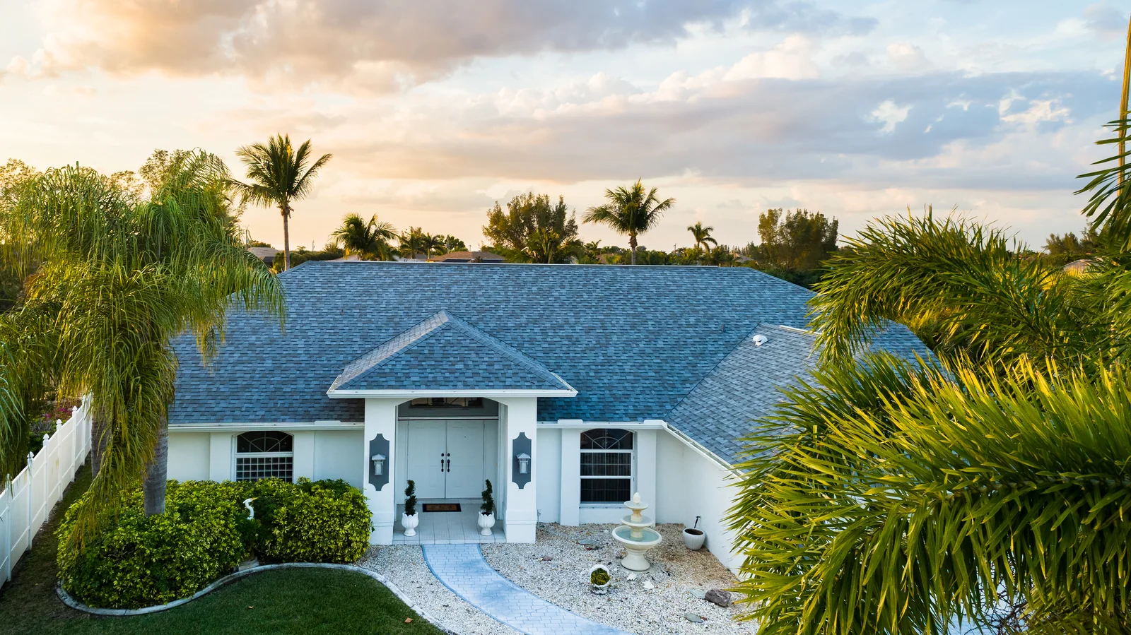 Shingle roofing across a hip roof and front gable, Matlacha Isles